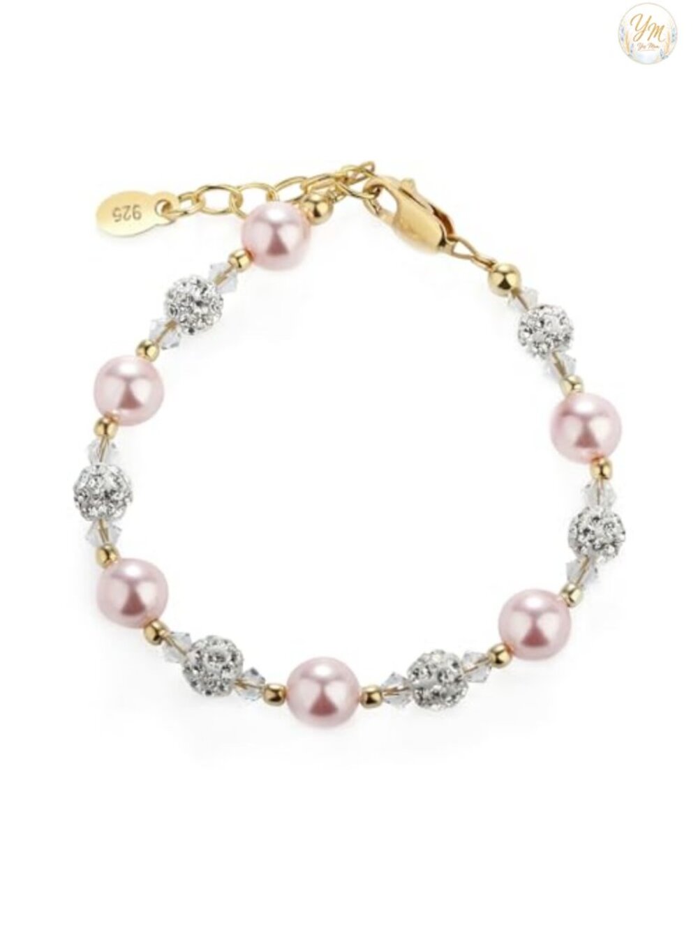 Beaded Charm Bracelet 925 Sterling Silver 14K Gold-Plated Adjustable Girls